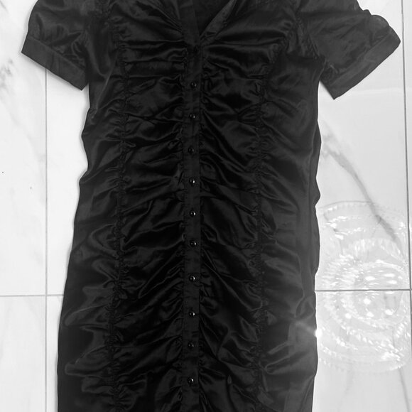 Black Satin Ruched Mini Dress - Picture 3 of 4